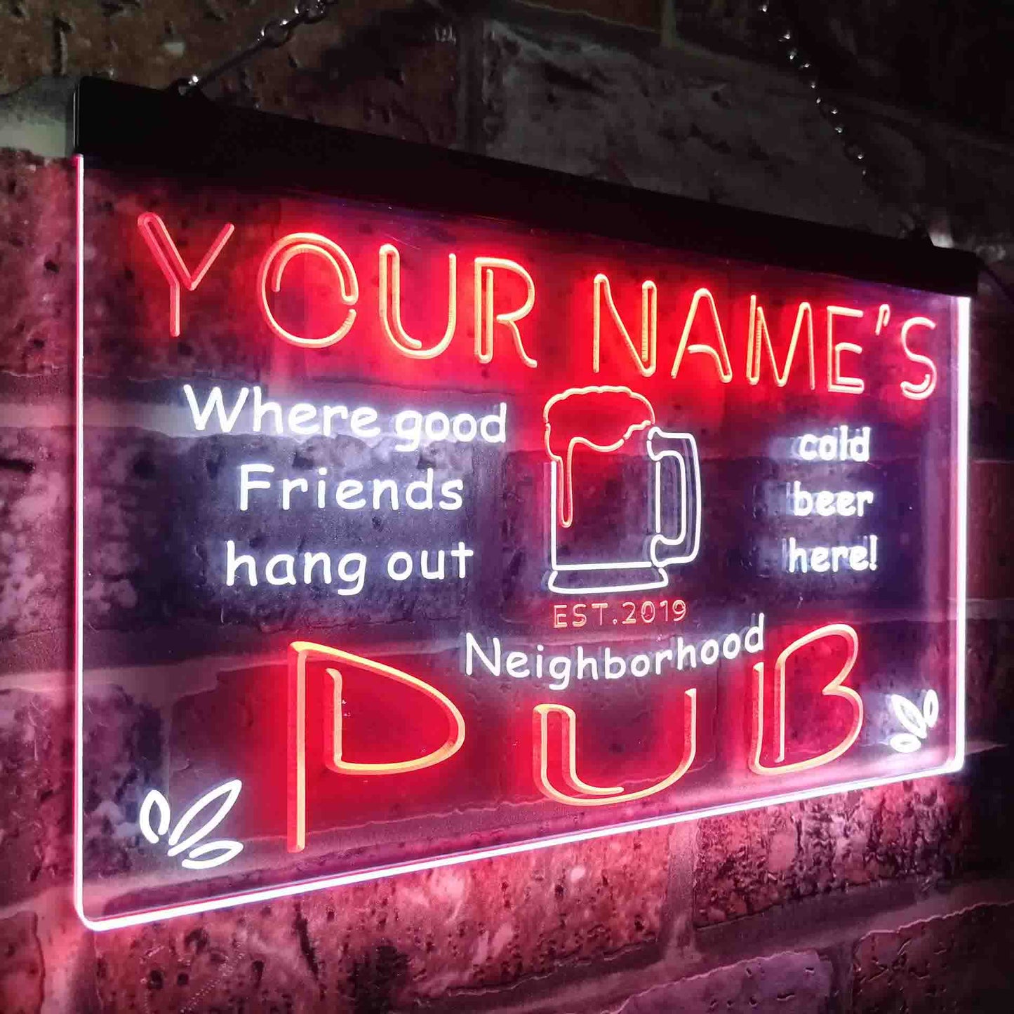 Personalized Neighborhood Pub Two Colors Home Bar LED Sign (Three Sizes) LED Signs - The Beer Lodge