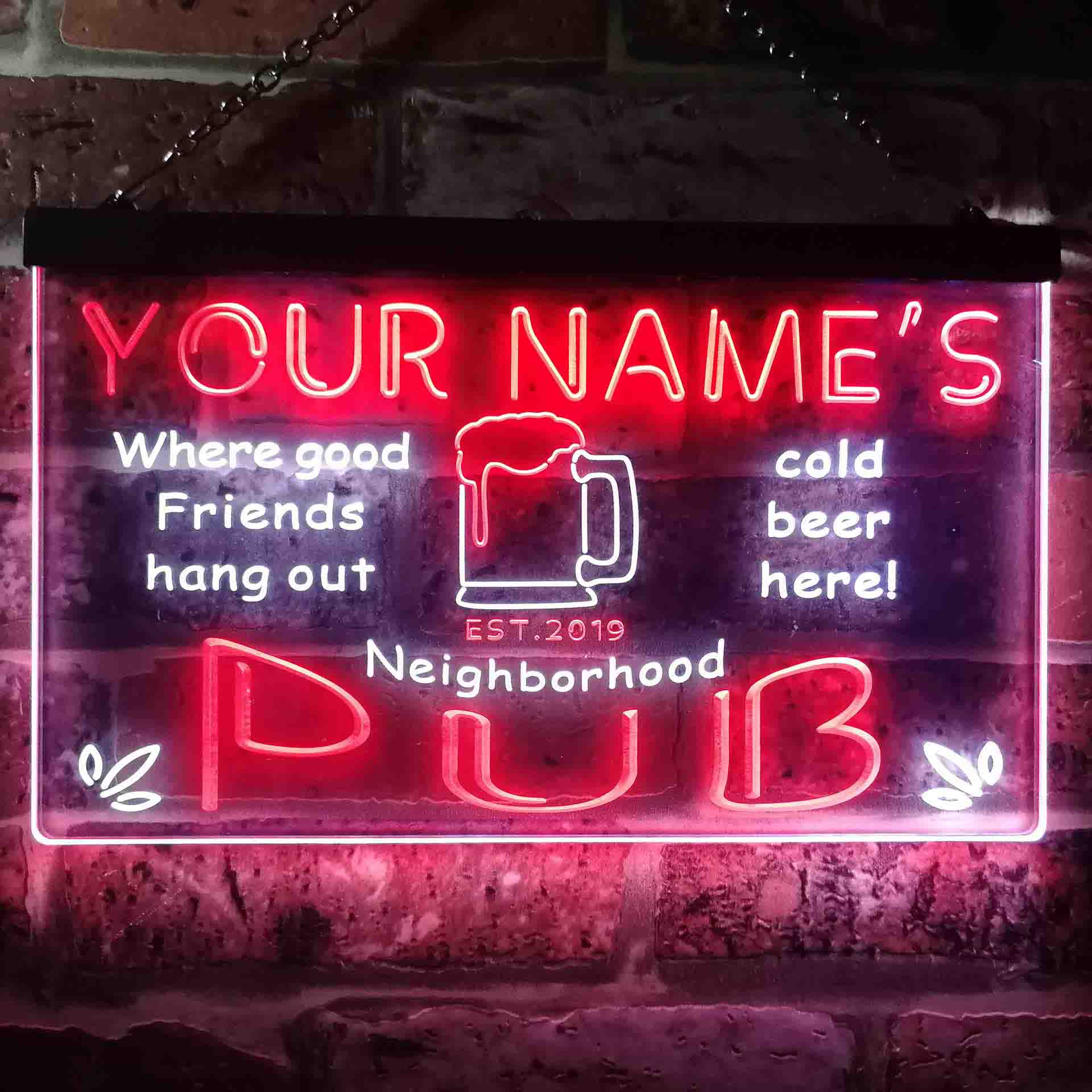 Personalized Neighborhood Pub Two Colors Home Bar LED Sign (Three Size ...