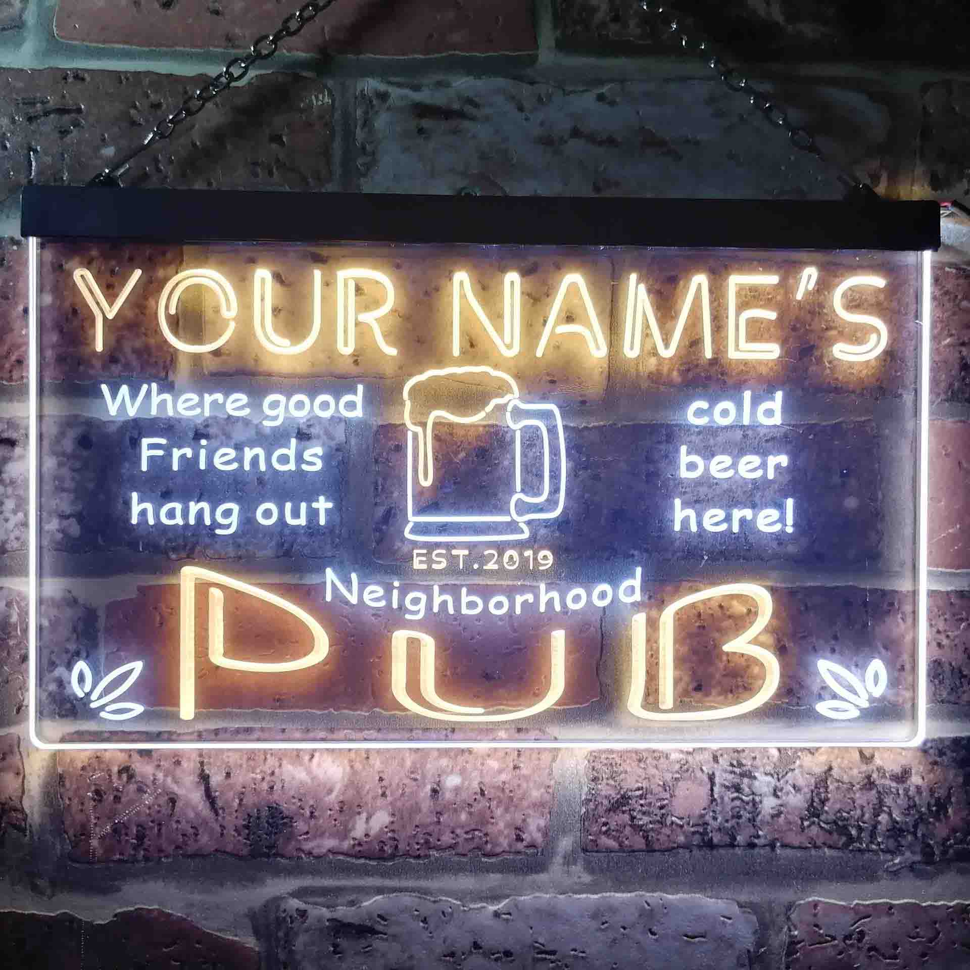 Personalized Neighborhood Pub Two Colors Home Bar LED Sign (Three Size ...