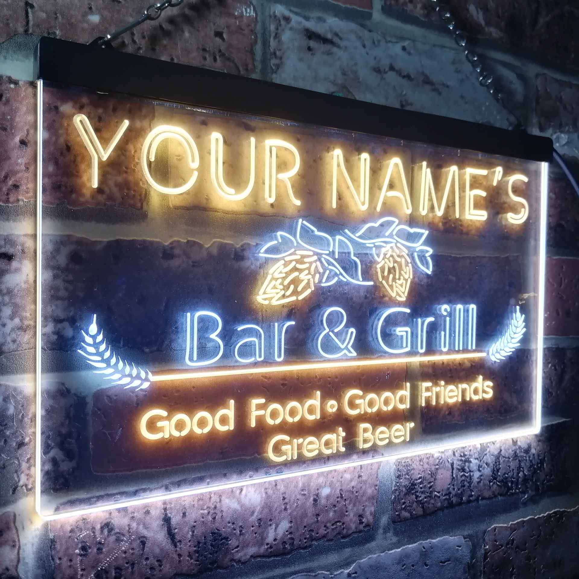 Personalized New Bar & Grill Two Colors Home Bar LED Sign (Three Sizes ...