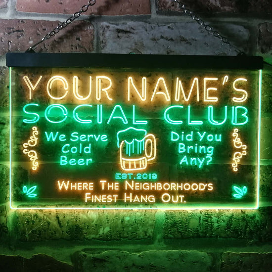 Personalized Social Club Two Colors Home Bar LED Sign (Three Sizes ...