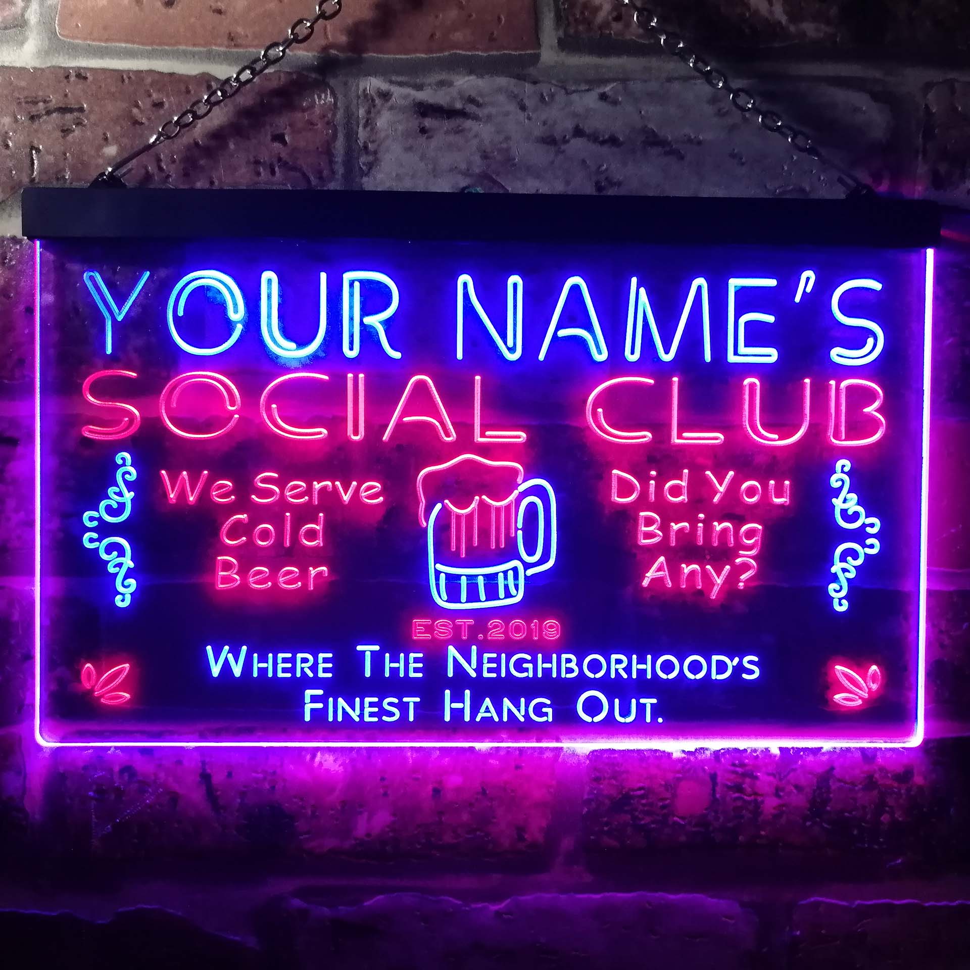 Personalized Social Club Two Colors Home Bar LED Sign (Three Sizes ...