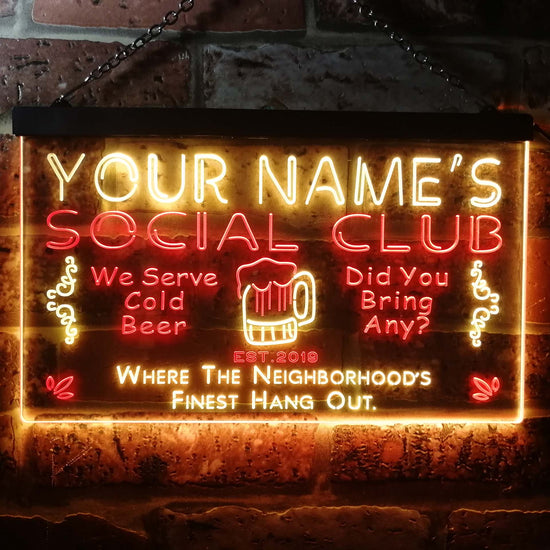 Personalized Social Club Two Colors Home Bar LED Sign (Three Sizes ...