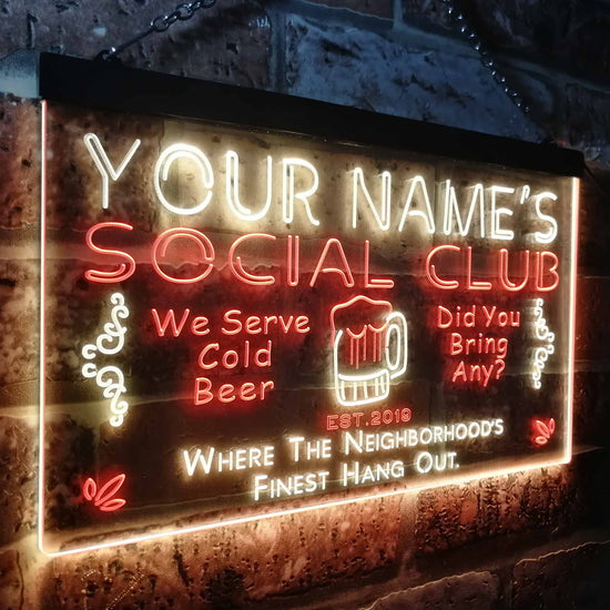 Personalized Social Club Two Colors Home Bar LED Sign (Three Sizes ...