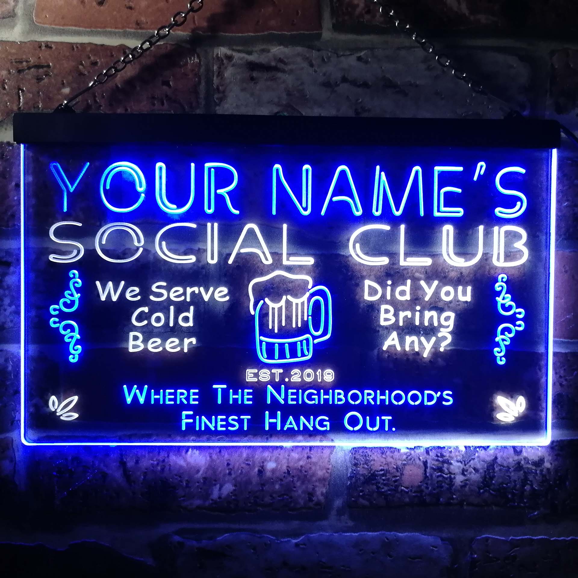 Personalized Social Club Two Colors Home Bar LED Sign (Three Sizes ...