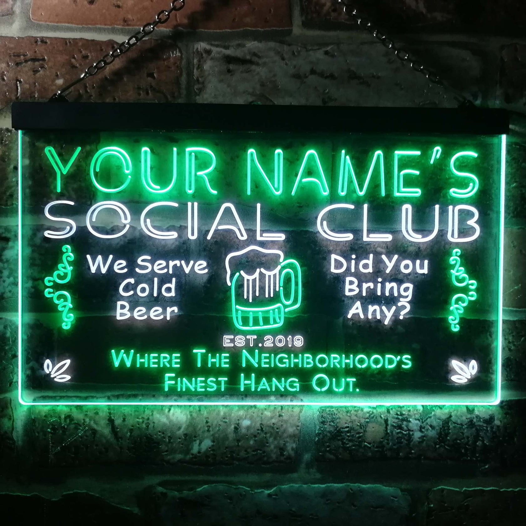 Personalized Social Club Two Colors Home Bar Led Sign (three Sizes 