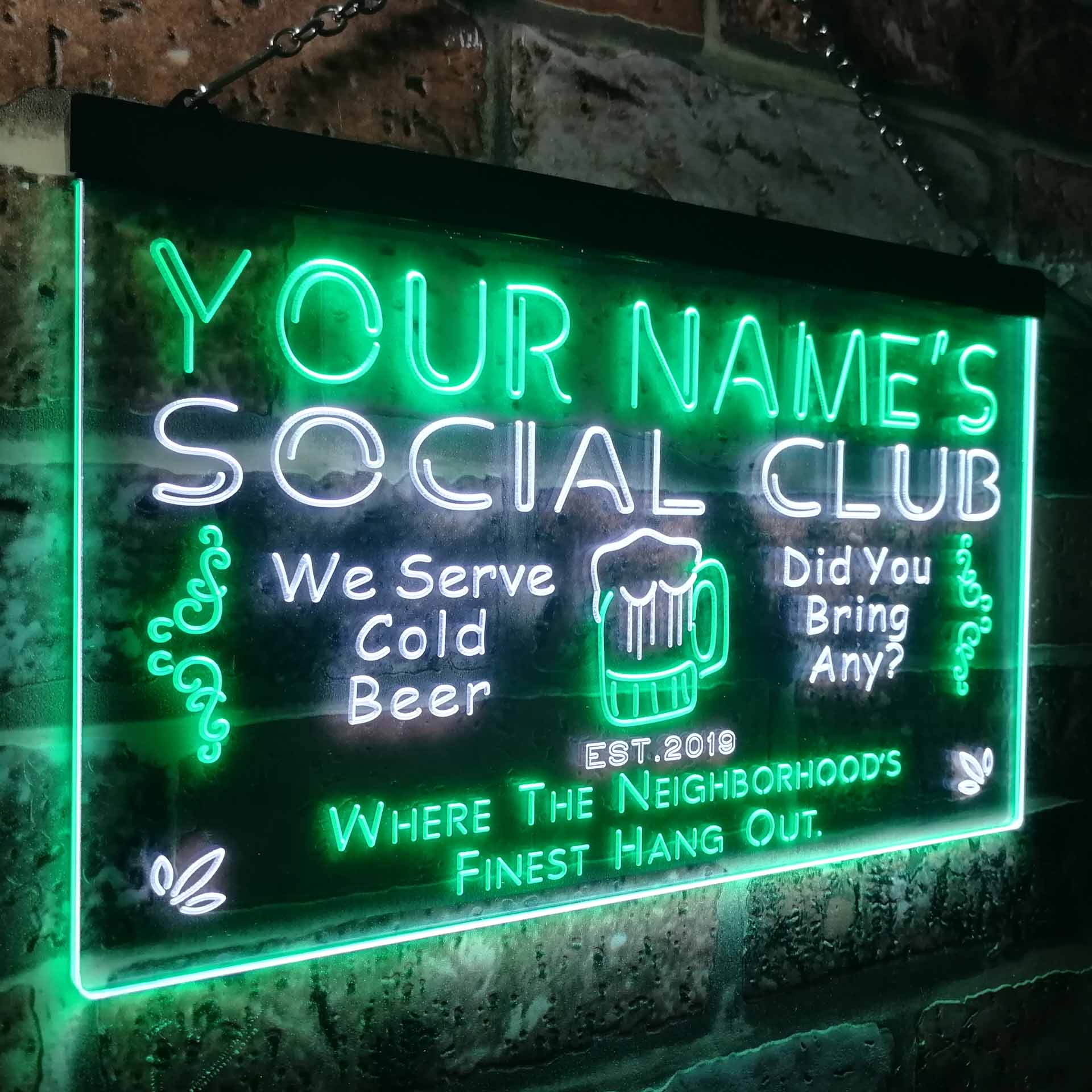 Personalized Social Club Two Colors Home Bar LED Sign (Three Sizes ...