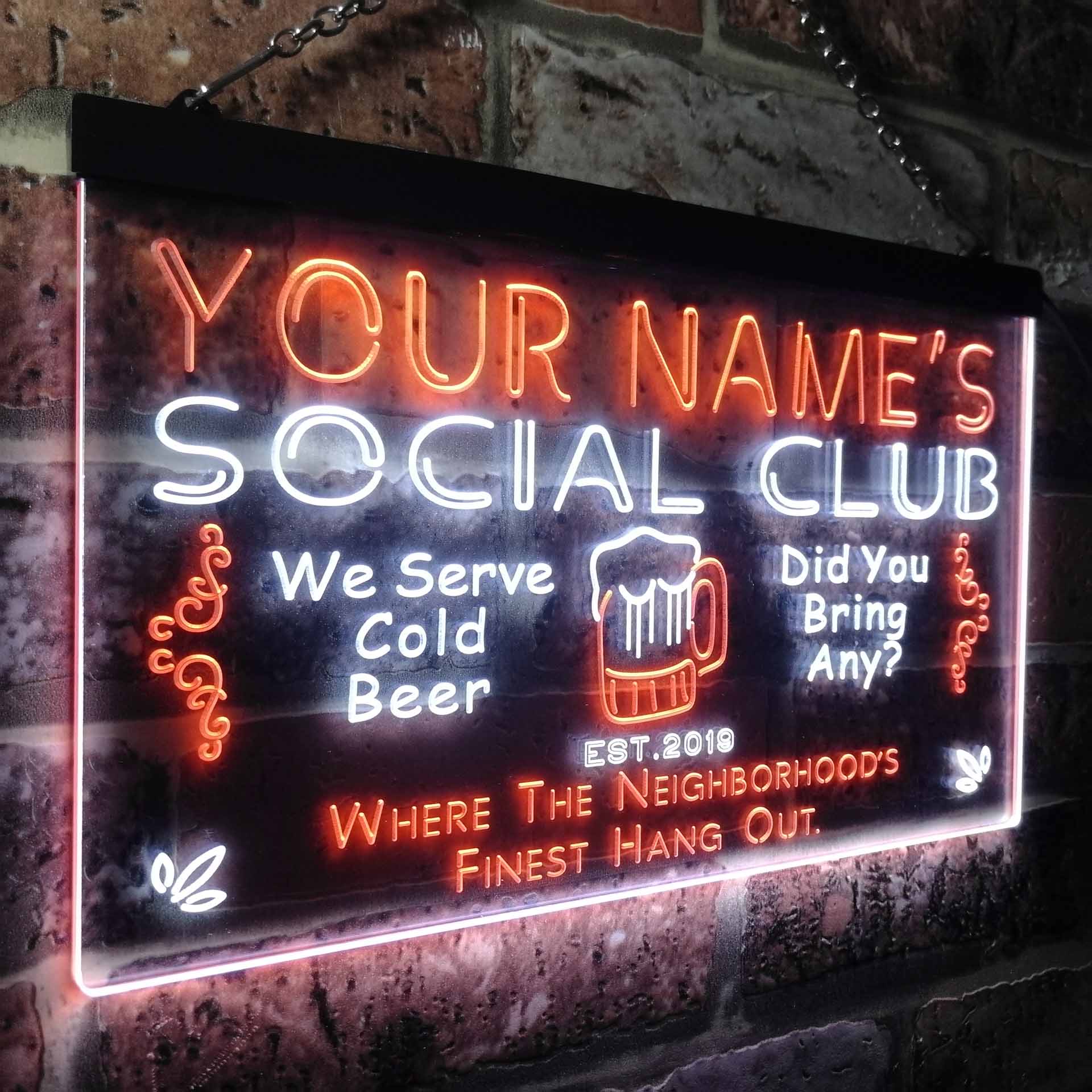 Personalized Social Club Two Colors Home Bar LED Sign (Three Sizes ...