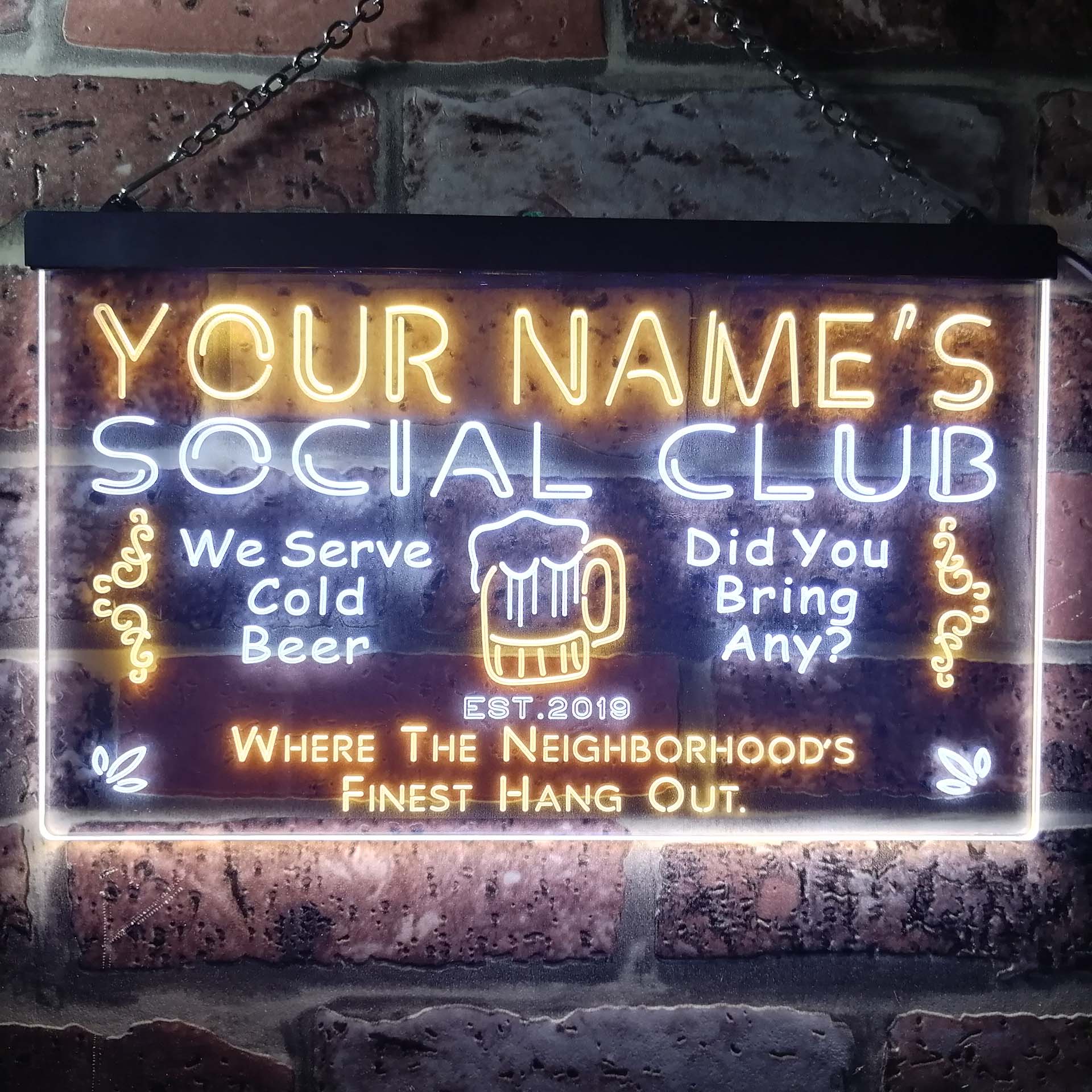 Personalized Social Club Two Colors Home Bar LED Sign (Three Sizes) LED Signs - The Beer Lodge