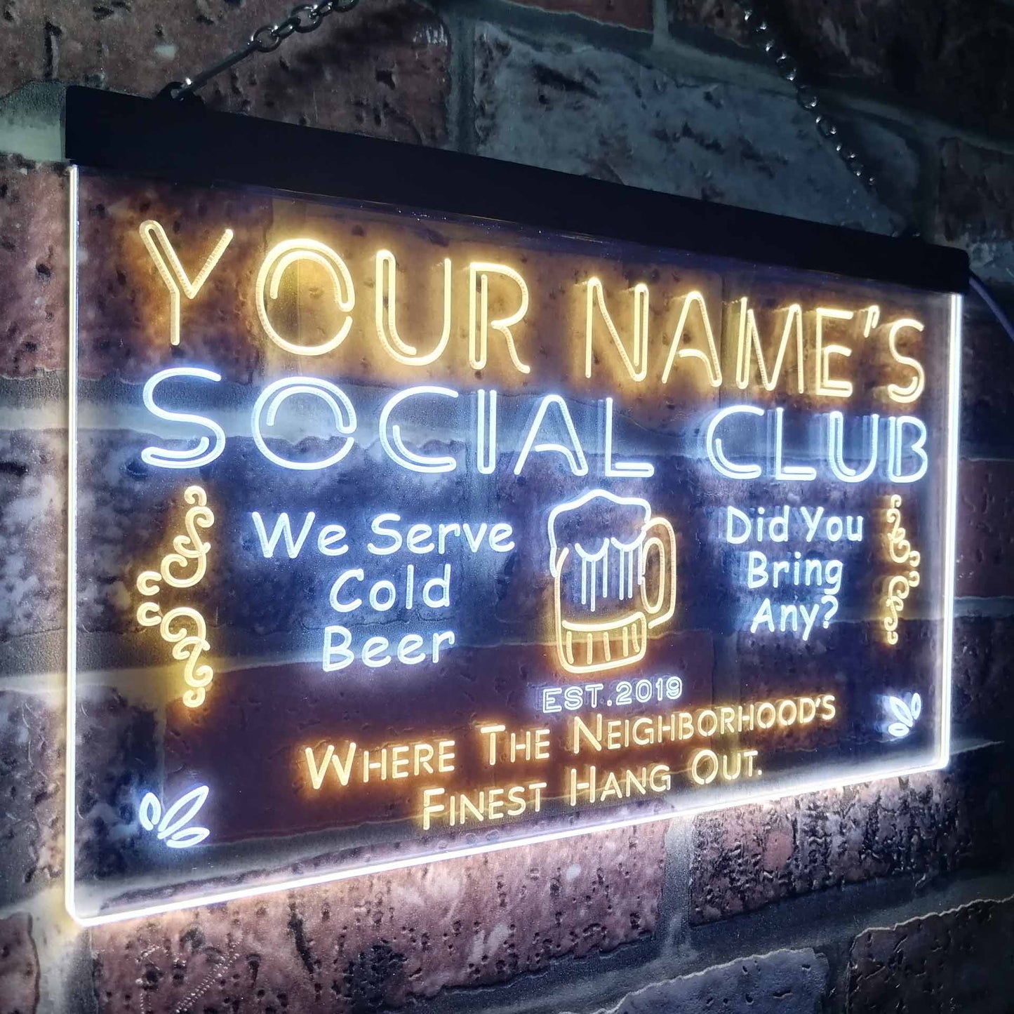 Personalized Social Club Two Colors Home Bar LED Sign (Three Sizes) LED Signs - The Beer Lodge