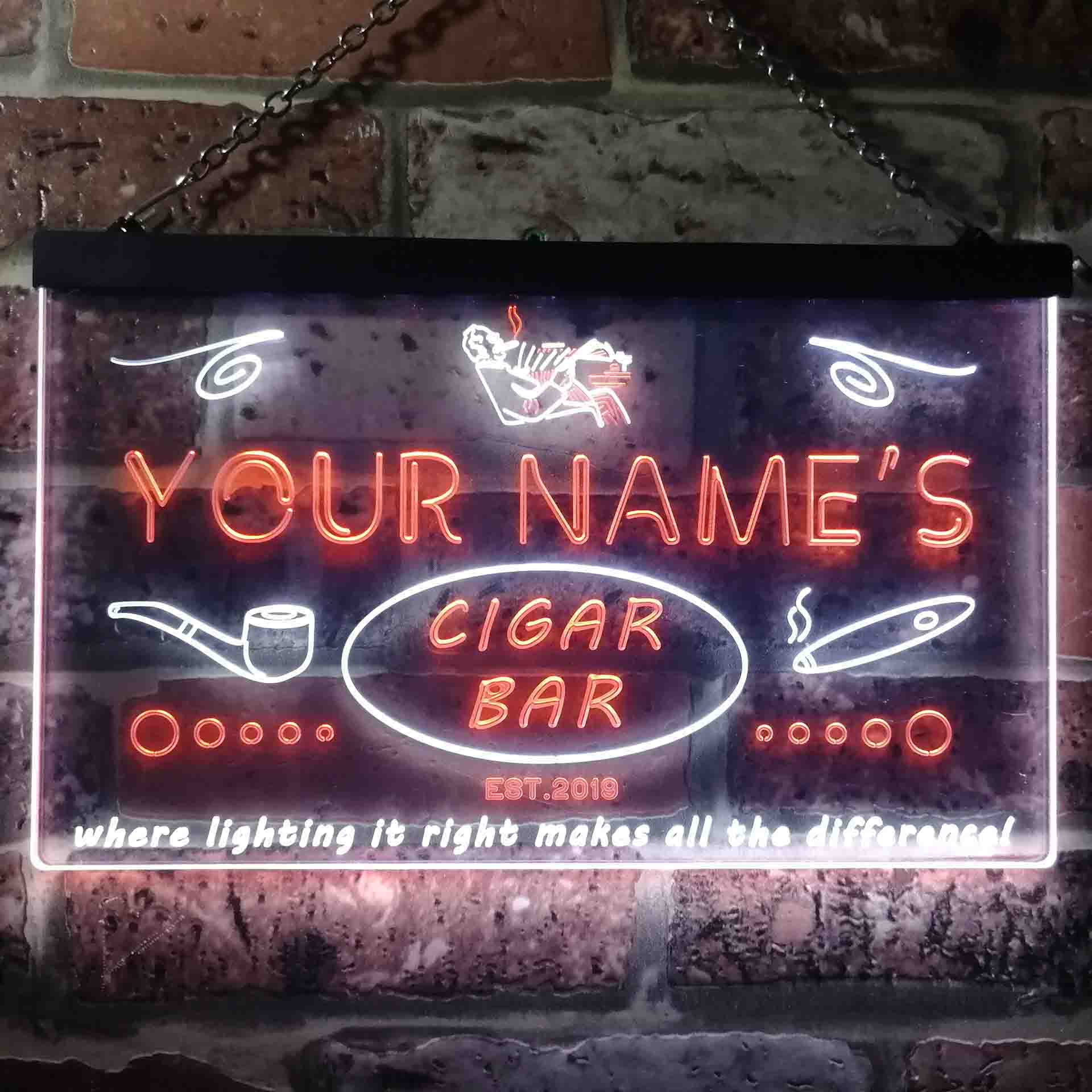 Personalized Cigar Bar Two Colors LED Sign (Three Sizes) LED Signs - The Beer Lodge