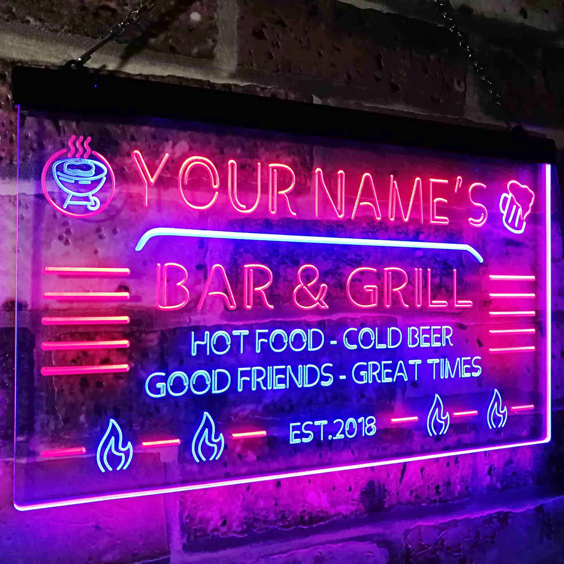 Personalized Bar & Grill Two Colors LED Sign (Two Sizes) | The Beer Lodge