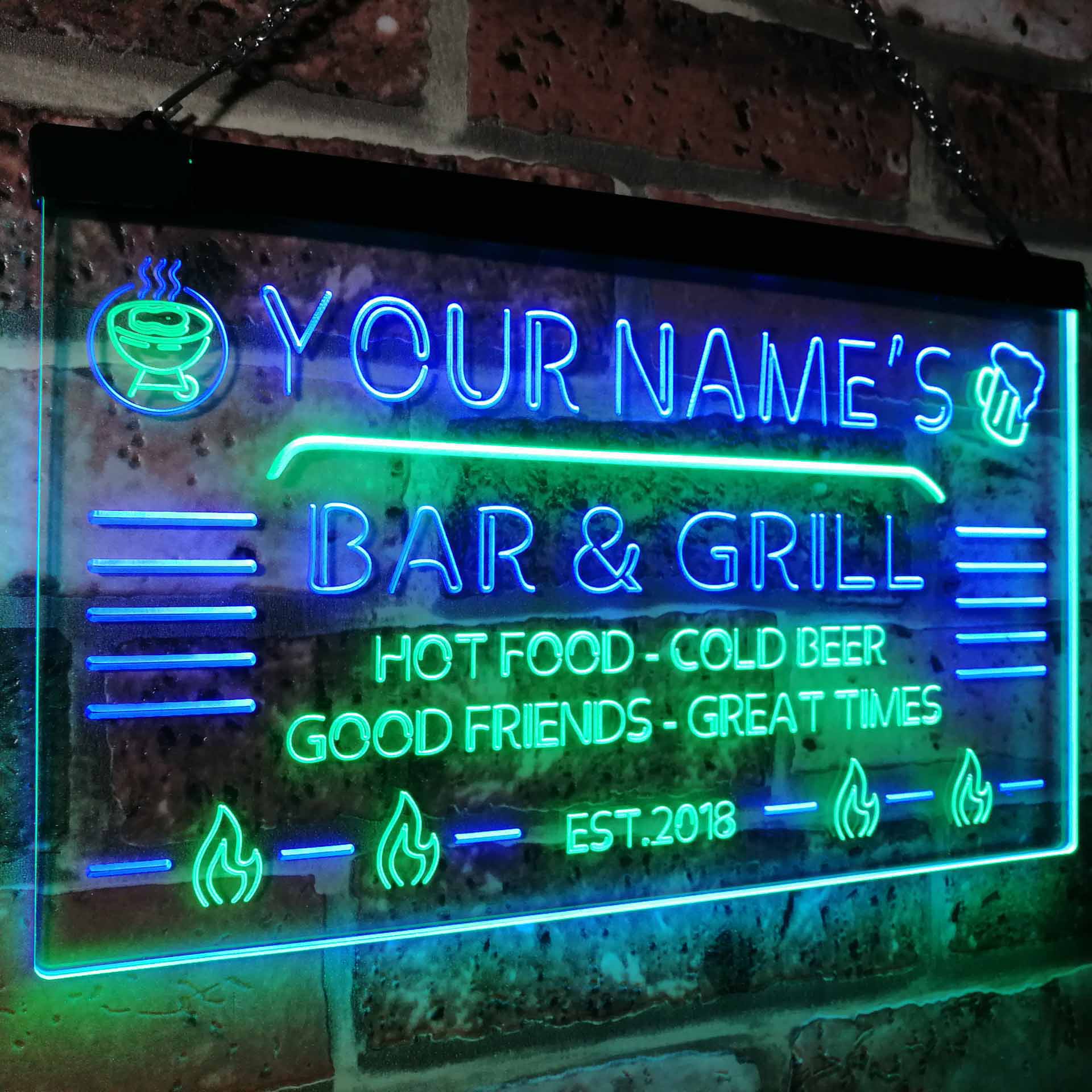 Personalized Bar & Grill Two Colors LED Sign (Three Sizes) LED Signs - The Beer Lodge