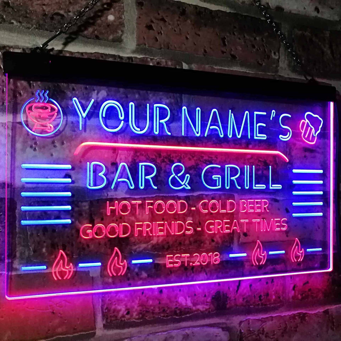 Personalized Bar & Grill Two Colors LED Sign (Three Sizes) LED Signs - The Beer Lodge