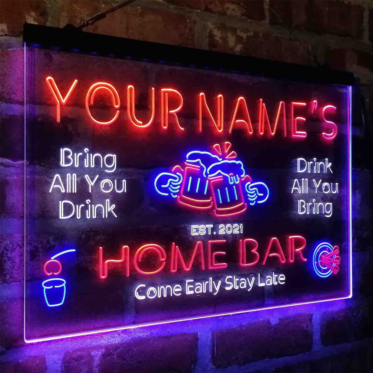 Personalized Beer Mugs Three Colors LED Home Bar Sign (Three Sizes)
