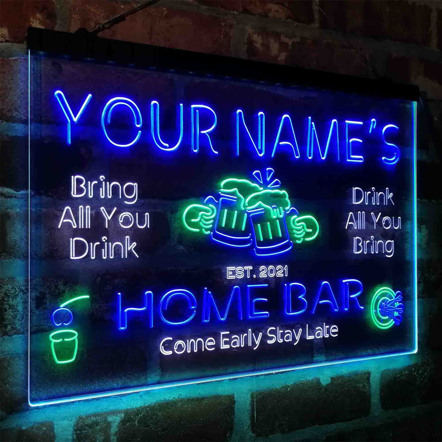 Personalized Beer Mugs Three Colors LED Home Bar Sign (Three Sizes)