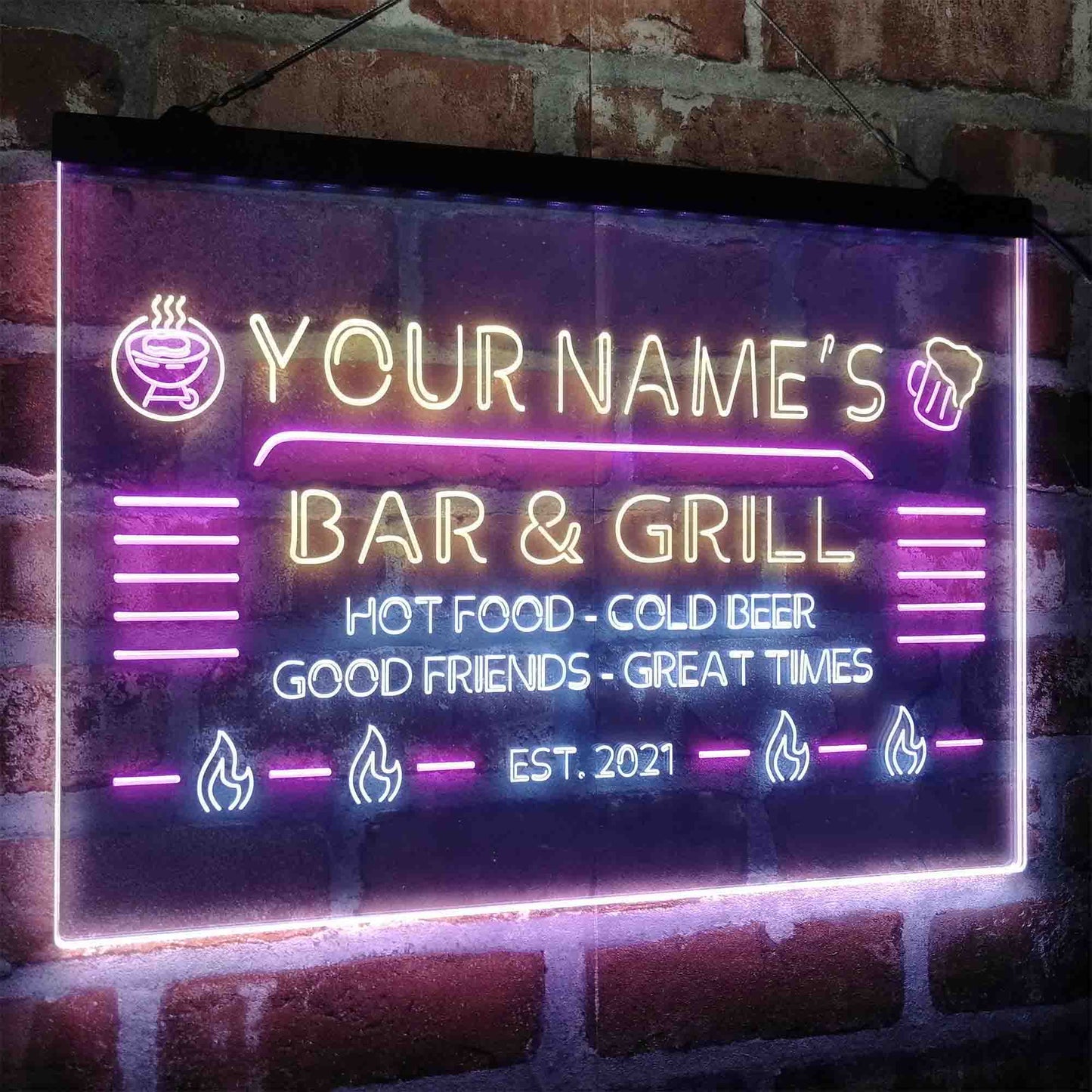 Personalized Bar & Grill Three Colors LED Sign (Three Sizes)