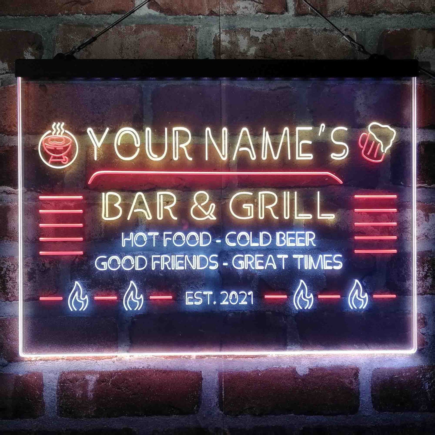 Personalized Bar & Grill Three Colors LED Sign (Three Sizes)